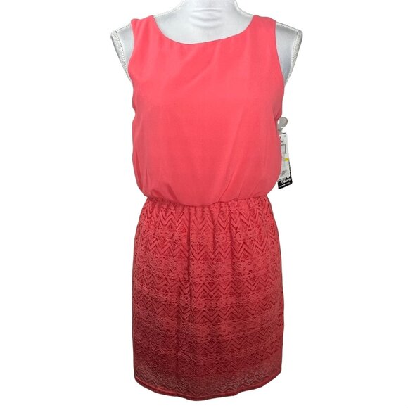 Sequin Hearts Coral Lace Dress M Sleeveless Strappy Back Mini Fit & Flare - Picture 1 of 11